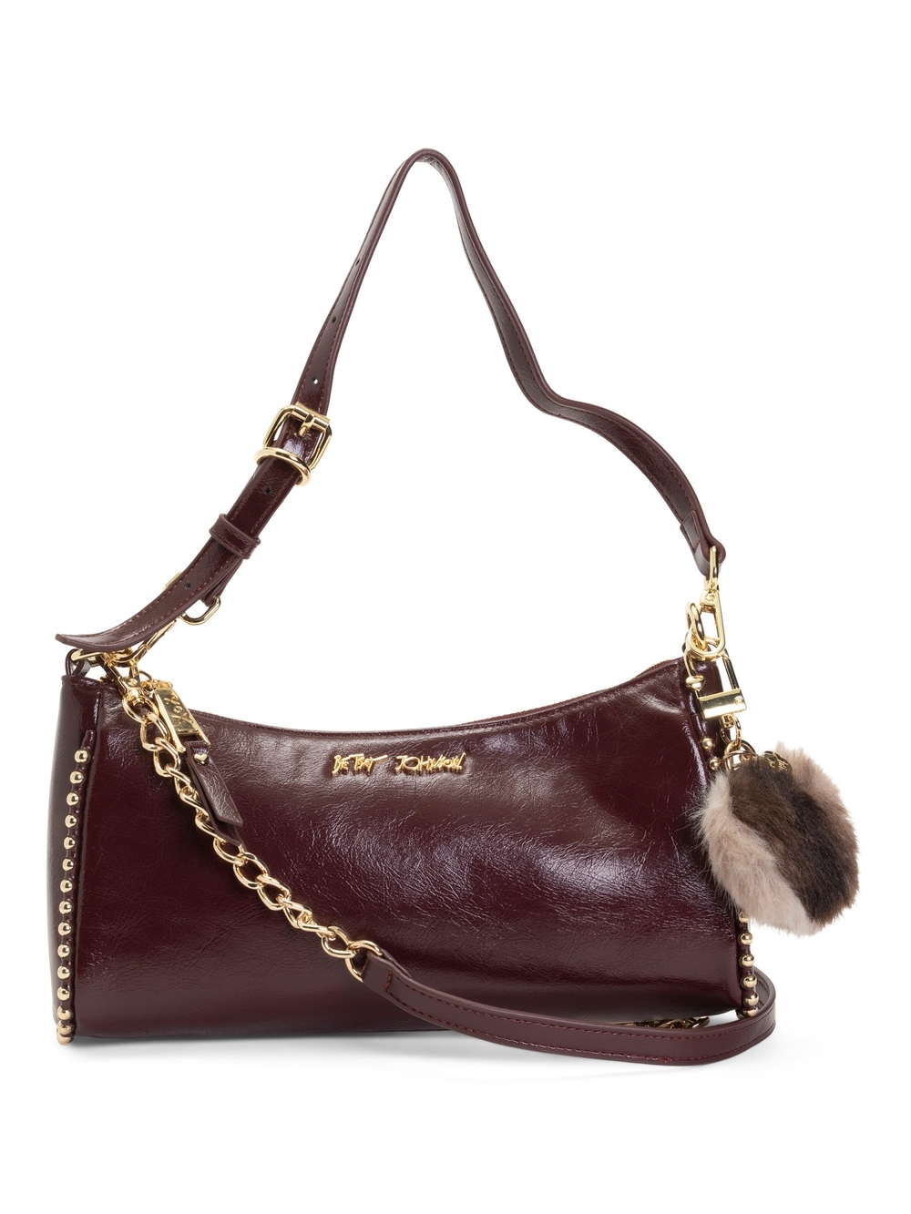 Betsey Johnson Wine Shoulder Bag with Gold Hardware